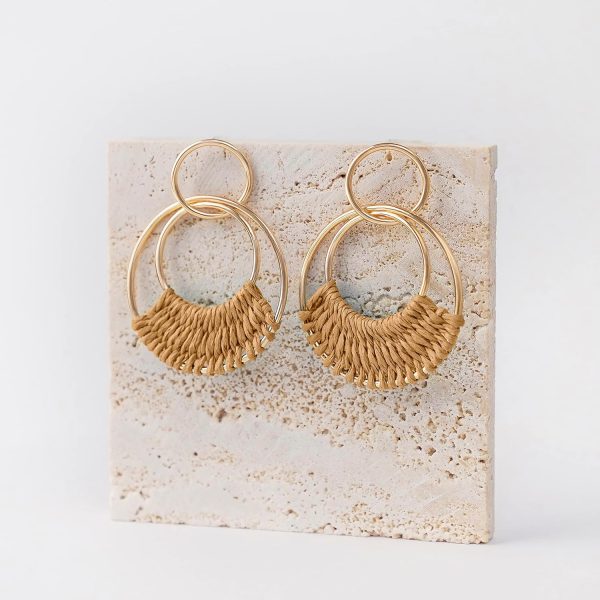 Raffia Hoop Earrings for Women Fun Boho Summer Beach Earrings Lightweight Handmade Straw Wicker Rattan Dangle Earrings Statement Geometric Round Drop Earrings - Image 181