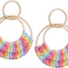 Raffia Hoop Earrings for Women Fun Boho Summer Beach Earrings Lightweight Handmade Straw Wicker Rattan Dangle Earrings Statement Geometric Round Drop Earrings - Image 184
