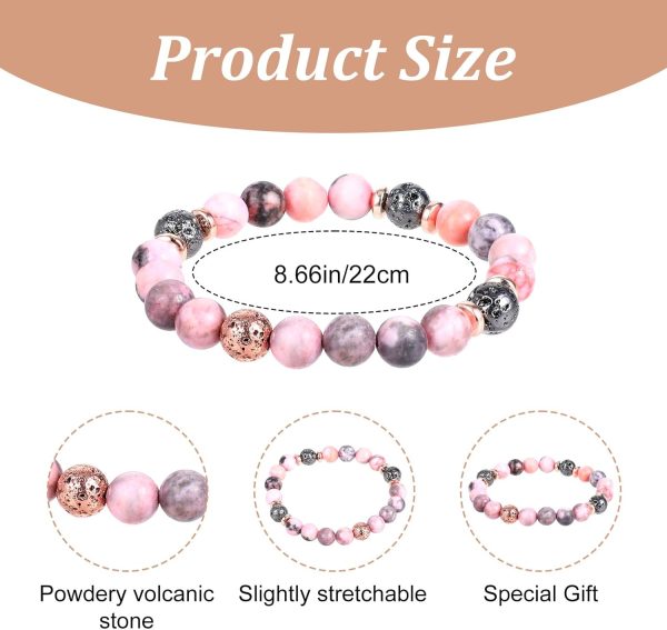 1pc Natural Stone Beaded Bracelet, Handmade Zebra Volcanic Stone Bracelet Decorations with Happy 70th Card, 70th Birthday Gifts for Women Men 70 Year Old Birthday Gift for Mom Dad, Pink & Black - Image 7