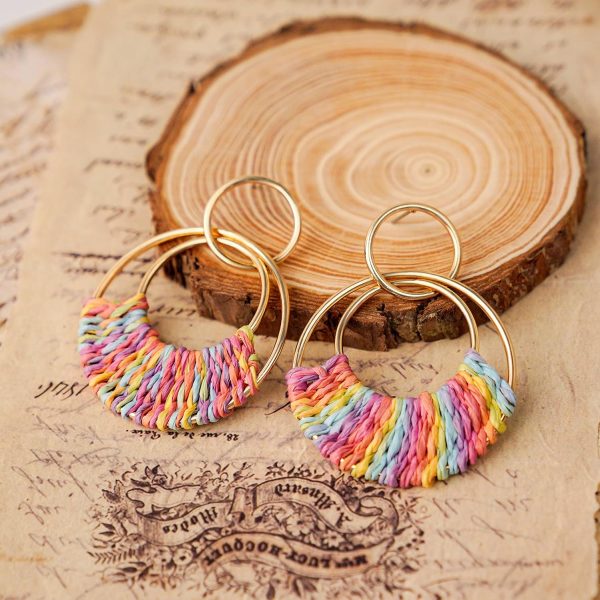 Raffia Hoop Earrings for Women Fun Boho Summer Beach Earrings Lightweight Handmade Straw Wicker Rattan Dangle Earrings Statement Geometric Round Drop Earrings - Image 186