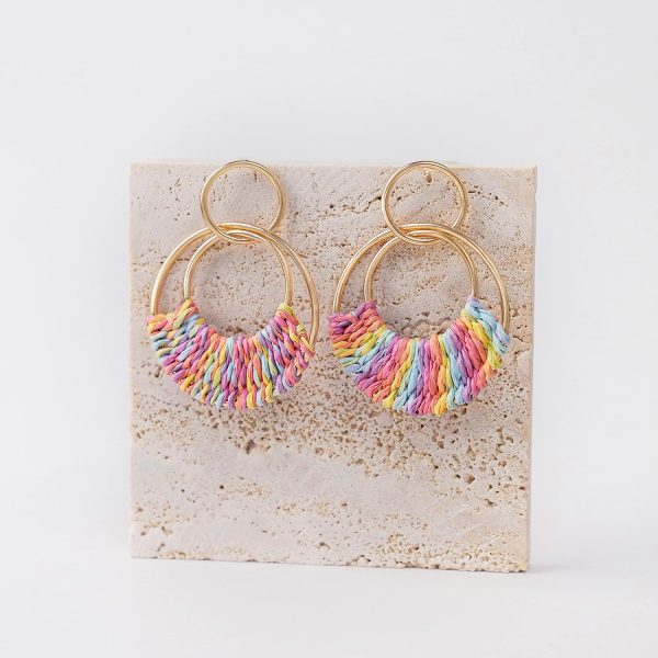 Raffia Hoop Earrings for Women Fun Boho Summer Beach Earrings Lightweight Handmade Straw Wicker Rattan Dangle Earrings Statement Geometric Round Drop Earrings - Image 187