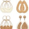 Raffia Hoop Earrings for Women Fun Boho Summer Beach Earrings Lightweight Handmade Straw Wicker Rattan Dangle Earrings Statement Geometric Round Drop Earrings - Image 190