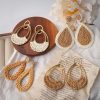 Raffia Hoop Earrings for Women Fun Boho Summer Beach Earrings Lightweight Handmade Straw Wicker Rattan Dangle Earrings Statement Geometric Round Drop Earrings - Image 191