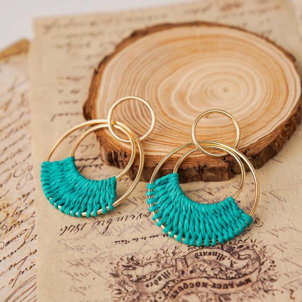 Raffia Hoop Earrings for Women Fun Boho Summer Beach Earrings Lightweight Handmade Straw Wicker Rattan Dangle Earrings Statement Geometric Round Drop Earrings - Image 198