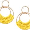 Raffia Hoop Earrings for Women Fun Boho Summer Beach Earrings Lightweight Handmade Straw Wicker Rattan Dangle Earrings Statement Geometric Round Drop Earrings - Image 202