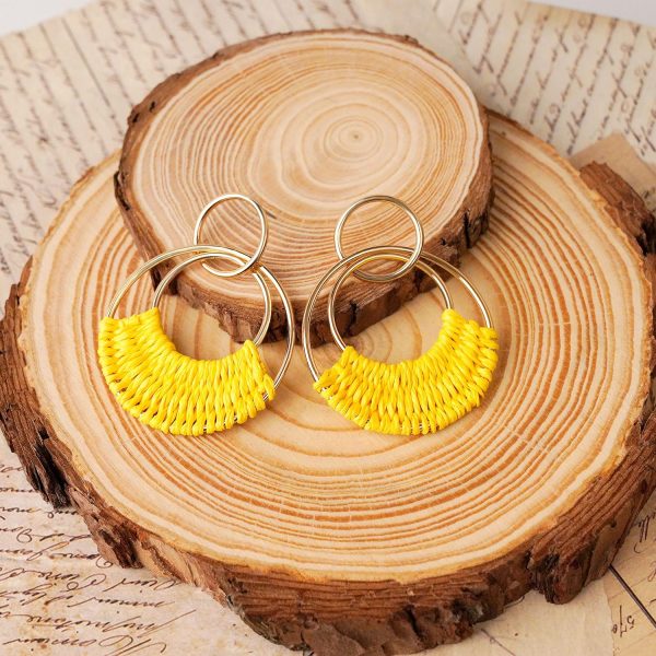Raffia Hoop Earrings for Women Fun Boho Summer Beach Earrings Lightweight Handmade Straw Wicker Rattan Dangle Earrings Statement Geometric Round Drop Earrings - Image 204